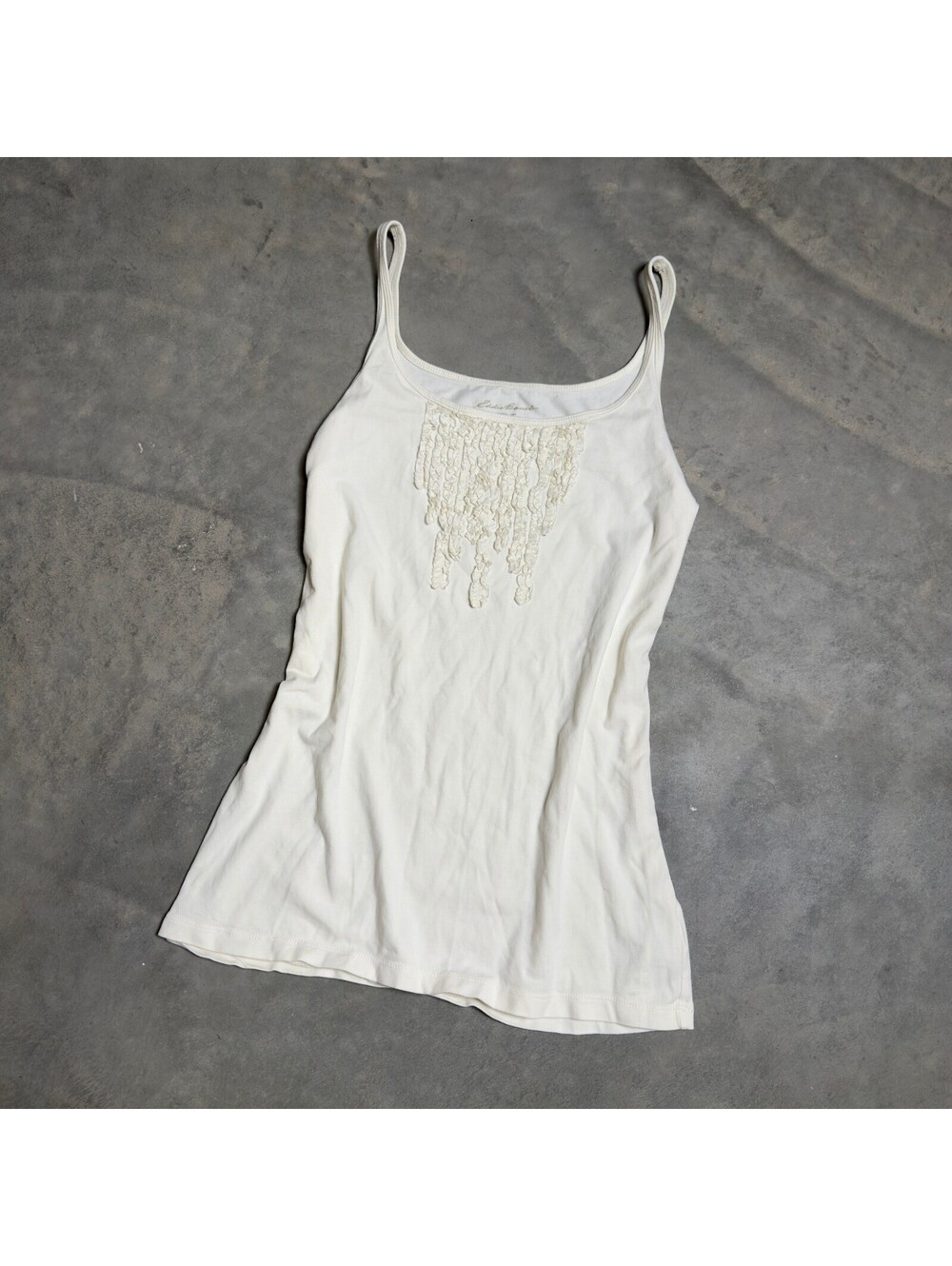 Eddie Bauer Womens M Cream Tank Top Crochet Ruffle Bib